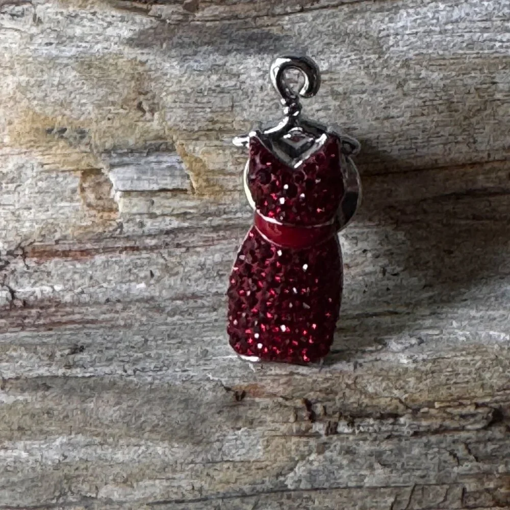 Vintage Swarovski Signed Swan Red Dress On Hanger Tack Pin - Picture 6 of 12